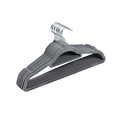 Squared Away &trade; Velvet Slim Suit Hangers in Grey with Chrome Hook (Set of 12). View a larger version of this product image.