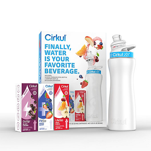 Alternate image 1 for Cirkul® Starter Kit with 22 oz. White Stainless Steel Bottle and 3 Flavor Cartridges