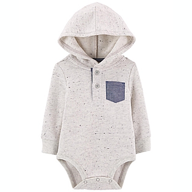 OshKosh B&#39;Gosh&reg; Hooded Bodysuit with Pocket in Heather. View a larger version of this product image.