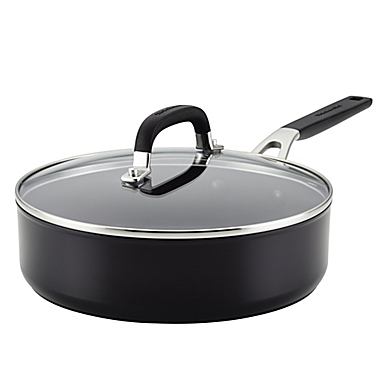 KitchenAid&reg; Hard Anodized 3-Quart Nonstick Saute Pan with Lid in Onyx Black. View a larger version of this product image.