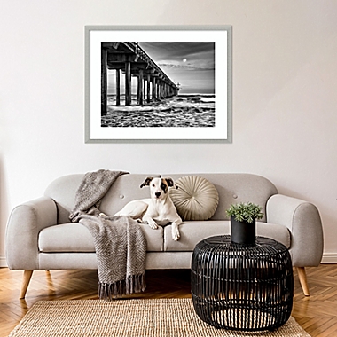 Full moon over Scripps Pier 33.5-Inch x 27-Inch Framed Wall Art in Silver. View a larger version of this product image.