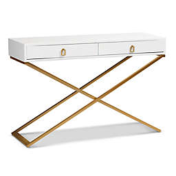 Baxton Studio Oriel 2-Drawer Console Table in White/Gold