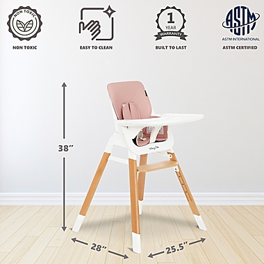 Dream On Me Nibble 2-in-1 Wooden High Chair in Pink. View a larger version of this product image.