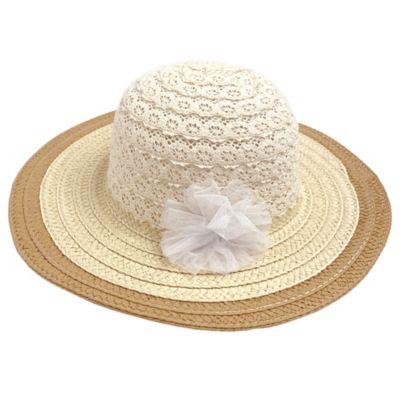 Addie &amp; Tate Straw Lace Sunhat with Flower in White
