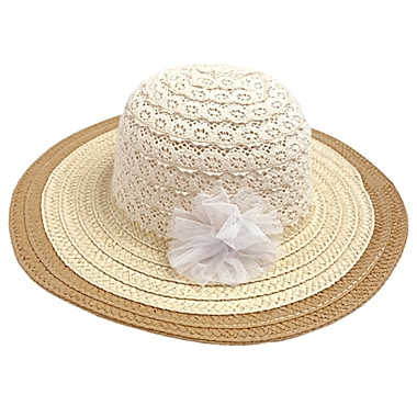 Addie & Tate Toddler Straw Lace Sunhat with Flower in White. View a larger version of this product image.