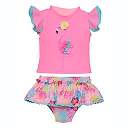 Wetsuit Club® Size 6M 2-Piece Rashguard Swimsuit with 3-D Flamingo Applique Tee in Pink/Multi