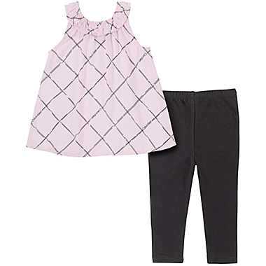 Calvin Klein&reg; Size 3-6M 2-Piece Grid Tunic and Legging Set in Pink. View a larger version of this product image.