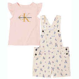 Calvin Klein® Size 12M 2-Piece Shortall and Top Set in Rose