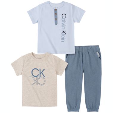 Calvin Klein® Size 3T 3-Piece Henley Jogger Set in Chambray | buybuy BABY