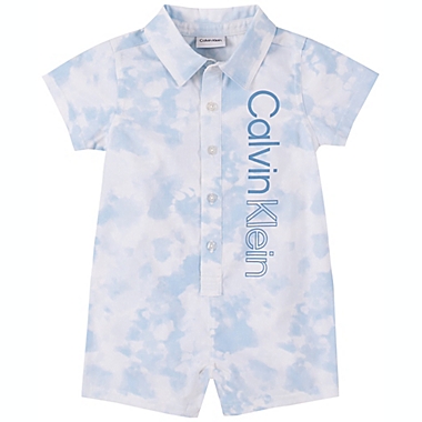 Calvin Klein&reg; Size 3-6M Logo Tie Dye Romper in Blue. View a larger version of this product image.