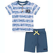 Calvin Klein&reg; 2-Piece CK Logo Shirt and Short Set in Navy/Khaki