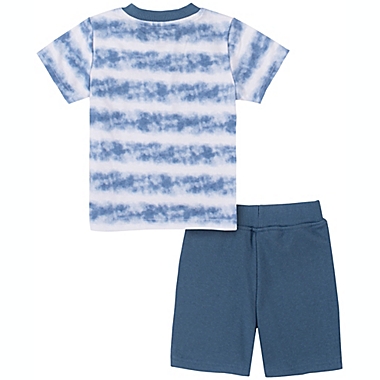 Calvin Klein&reg; 2-Piece Size 6-9M CK Logo T-Shirt and Short Set in Blue. View a larger version of this product image.