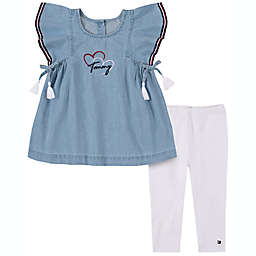 Tommy Hilfiger® Size 18M 2-Piece Chambray Ruffled Top and Legging Set in Blue/White