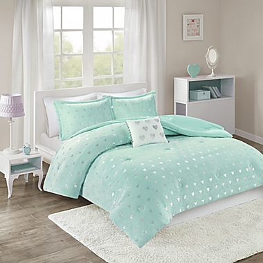 Mi Zone Rosalie Metallic Printed Plush 3-Piece Twin/Twin XL Comforter Set in Aqua/Silver. View a larger version of this product image.