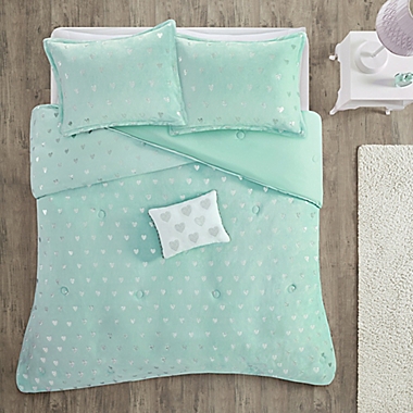 Mi Zone Rosalie Metallic Printed Plush 3-Piece Twin/Twin XL Comforter Set in Aqua/Silver. View a larger version of this product image.