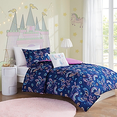 Mi Zone Kids Leora Pegasus Printed 4-Piece Full/Queen Comforter Set in Blue. View a larger version of this product image.