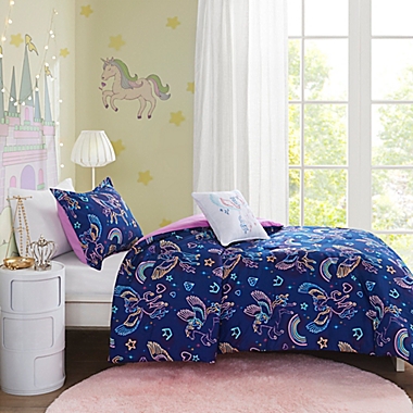 Mi Zone Kids Leora Pegasus Printed 4-Piece Full/Queen Comforter Set in Blue. View a larger version of this product image.