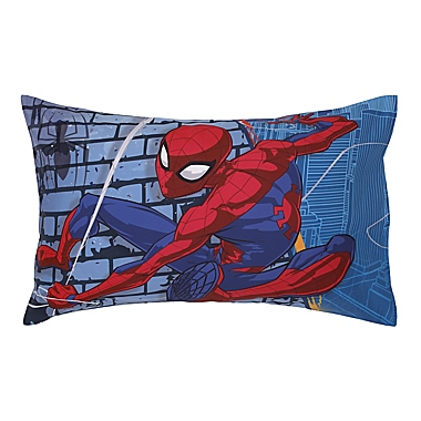 Marvel&reg; Spider-Man Wall Crawler 4-Piece Reversible Toddler Bedding Set in Blue. View a larger version of this product image.