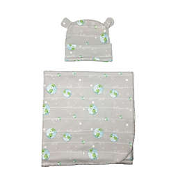 Toby™ Fairy 2-Piece "Hello World" Hat and Wrap Set in Grey
