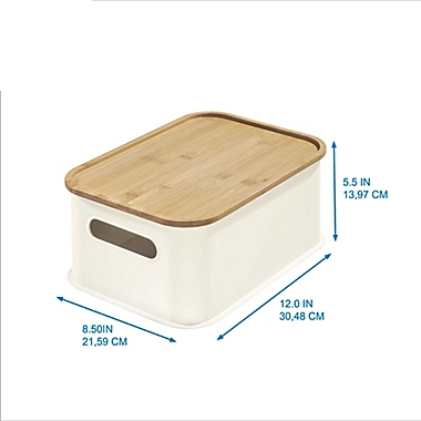 Squared Away&trade; Medium Stacking Storage Bin with Bamboo Lid in White. View a larger version of this product image.