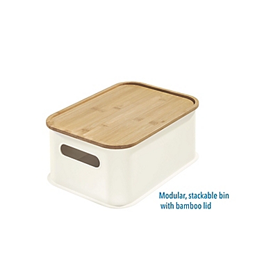 Squared Away&trade; Medium Stacking Storage Bin with Bamboo Lid in White. View a larger version of this product image.