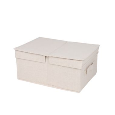 Squared Away&trade; Small Canvas Storage Box in Egret/Oyster Grey. View a larger version of this product image.