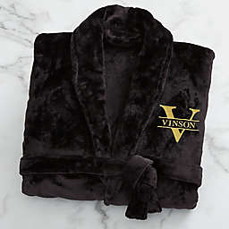 Lavish Last Name Embroidered Fleece Robe in Black