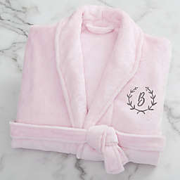 Floral Wreath Embroidered Luxury Fleece Robe in Pink