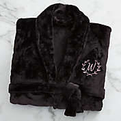 Floral Wreath Embroidered Luxury Fleece Robe in Black