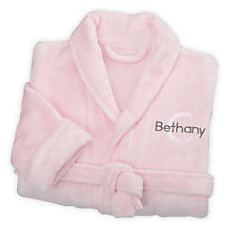 Playful Name Embroidered Short Fleece Robe in Pink