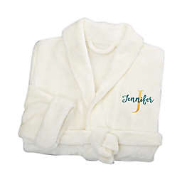 Playful Name Embroidered Short Fleece Robe in Ivory