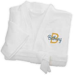 Playful Name Embroidered Velour Robe in White