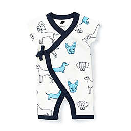 Monica + Andy Dog Tails Sweet Baby B Organic Cotton Romper in White/Blue