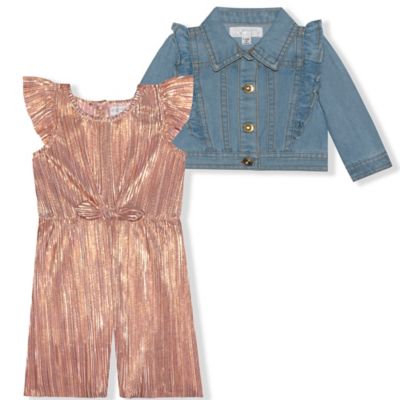 Nannette Baby&reg; Size 4T 2-Piece Pleated Jumpsuit and Denim Jacket Set in Pink