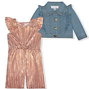 Nannette Baby&reg; 2-Piece Pleated Jumpsuit and Denim Jacket Set in Pink