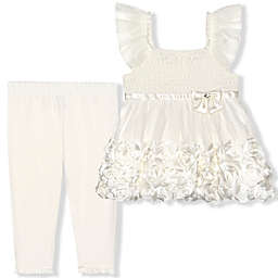 Nannette Baby® 2-Piece Smocked Rosette Dress and Legging Set in Ivory