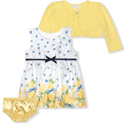 Nannette Baby&reg; 3-Piece Floral Cardigan, Dress, and Diaper Cover Set in Yellow