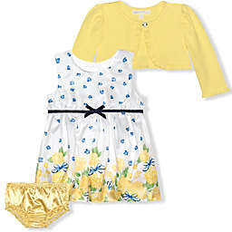 Nannette Baby® 3-Piece Floral Cardigan, Dress, and Diaper Cover Set in Yellow