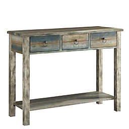 Rectangular Wood Console Table in Antique White/Teal