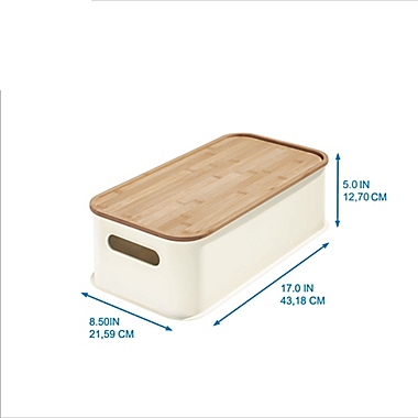 Squared Away&trade; Large Stacking Storage Bin with Bamboo Lid in White. View a larger version of this product image.
