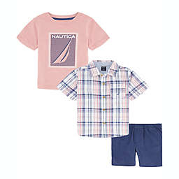 Nautica® 3-Piece Button Up Shirt, T-Shirt, and Short Set in Pink