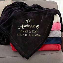 Anniversary Text Personalized 60-Inch x 80-Inch Fleece Throw In Black
