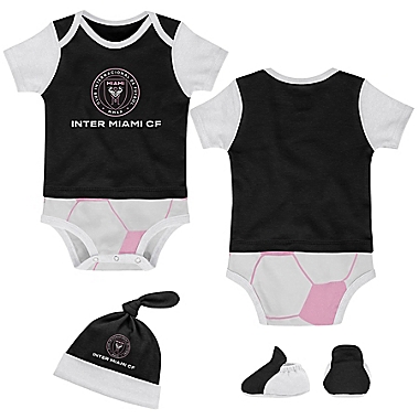MLS Newborn Inter Miami CF 3-Piece Lil&#39; Kicker Short Sleeve Bodysuit, Hat, and Sock Set. View a larger version of this product image.