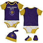 Alternate image 0 for MLS Newborn Orlando City 3-Piece Lil&#39; Kicker Short Sleeve Bodysuit, Hat, and Sock Set