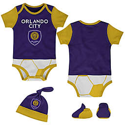MLS Newborn Orlando City 3-Piece Lil' Kicker Short Sleeve Bodysuit, Hat, and Sock Set