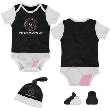 MLS Newborn Inter Miami CF 3-Piece Lil' Kicker Short Sleeve Bodysuit, Hat, and Sock Set. View a larger version of this product image.