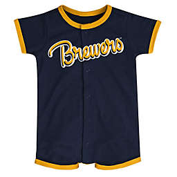 MLB Size 0-3M Milwaukee Brewers Power Hitter Short Sleeve Coverall in Navy