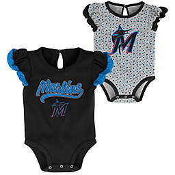 MLB Size 6-9M 2-Pack Miami Marlins Scream & Shout Short Sleeve Bodysuits in Black