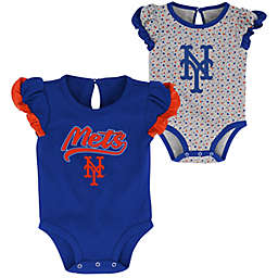 MLB Size 24M 2-Pack New York Mets Scream & Shout Short Sleeve Bodysuits in Royal