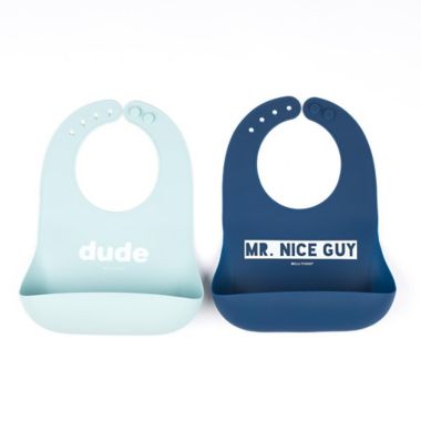 Bella Tunno&trade; 2-Piece Nice Guy/Dude Wonder Bib Set in Navy/Turquoise. View a larger version of this product image.